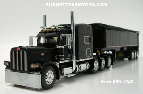 Item #60-1243 Black Tri-Axle Peterbilt 389 70-inch Mid Roof Sleeper with All Black Tri-Axle MAC Framed Coal Dump Trailer - 1/64 Scale – DCP by First Gear