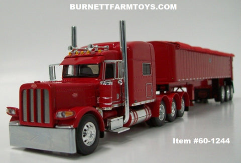 Item #60-1244 Red Tri-Axle Peterbilt 389 70-inch Mid Roof Sleeper with All Red Tri-Axle MAC Framed Coal Dump Trailer - 1/64 Scale – DCP by First Gear