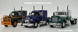 Item #60-1251 Gun Metal Gray Orange and Purple Blue Outline and White Green Mack R Model 60-inch Sleeper Trio Set - 1/64 Scale - DCP by First Gear