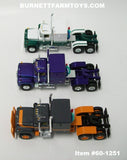 Item #60-1251 Gun Metal Gray Orange and Purple Blue Outline and White Green Mack R Model 60-inch Sleeper Trio Set - 1/64 Scale - DCP by First Gear