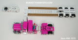 Item #60-1372 Pink Peterbilt 389 Pride-N-Class 36-inch Flattop Sleeper with White Tri-Axle Fontaine Magnitude Lowboy Trailer with Detachable Neck - 1/64 Scale - DCP by First Gear