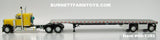 Item #60-1392 Yellow Black Fender Peterbilt 379 36-inch Flattop Sleeper with Silver Deck Black Frame Spread Axle Wilson Roadbrute Flatbed Trailer - 1/64 Scale – DCP by First Gear