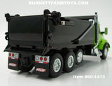 Item #60-1413 Lime Green Kenworth T880 Day Cab with Tri-Axle Black Rogue Transfer Dump Body - 1/64 Scale – DCP by First Gear
