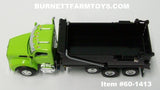 Item #60-1413 Lime Green Kenworth T880 Day Cab with Tri-Axle Black Rogue Transfer Dump Body - 1/64 Scale – DCP by First Gear
