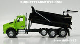 Item #60-1413 Lime Green Kenworth T880 Day Cab with Tri-Axle Black Rogue Transfer Dump Body - 1/64 Scale – DCP by First Gear