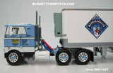 Item #60-1427 Refrigerated Transport Co. Baby Blue White Black Outline Peterbilt 352 COE 86-inch Sleeper with Tandem Axle 40-foot Vintage Refrigerated Van Trailer with Thermo King Refrigerator - 1/64 Scale - DCP by First Gear - Fallen Flags #45