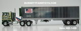 Item #60-1428 Greenstein Trucking Co. Green Tan Gold Outline Peterbilt 352 COE 86-inch Sleeper with Tandem Axle 40-foot Vintage Refrigerated Trailer with Thermo King Refrigerator - 1/64 Scale - DCP by First Gear - Fallen Flags #46