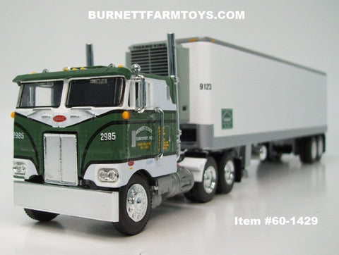 Item #60-1429 Midwest Coast Transport Green White Black Outline Peterbilt 352 COE 86-inch Sleeper with Tandem Axle 40-foot Vintage Refrigerated Trailer with Thermo King Refrigerator - 1/64 Scale - DCP by First Gear - Fallen Flags #47