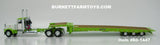 Item #60-1447 White Lime Green Peterbilt 389 Day Cab with Headache Rack and Lime Green Tri-Axle Talbert 5553TA Slide Axle Flatbed Trailer - 1/64 Scale - DCP by First Gear