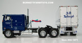 Item #60-1471 J and R Schugel Blue Metallic Peterbilt 352 COE 110-inch Sleeper with White Sided Blue Stripe Gold Outline Tandem Axle 40-foot Vintage Refrigerated Trailer with Thermo King Refrigerator - 1/64 Scale - DCP by First Gear