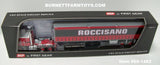 Item #60-1482 Roccisano Red White Black Kenworth K100 COE Flattop Sleeper with Tri-Axle Utility 53-foot Tautliner Flatbed Trailer - 1/64 Scale - DCP by First Gear
