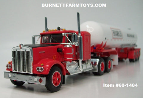 Item #60-1484 Brambles Red Black Kenworth W900A 36-inch Flattop Sleeper with White Red Tri-Axle Mississippi LPG Propane Tanker Trailer - 1/64 Scale - DCP by First Gear