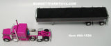 Item #60-1530 Pink Gray White Outline Tri-Axle Peterbilt 379 63-inch Flattop Sleeper with Gun Metal Gray Sided Black Tarp Silver Frame Spread Axle Wilson Patriot 50-foot Belted Grain Trailer - 1/64 Scale - DCP by First Gear