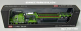 Item #60-1550 Lime Green Peterbilt 379 63-inch Mid Roof Sleeper with Lime Green Tri-Axle Talbert Lowboy Trailer with Detachable Neck - 1/64 Scale – DCP by First Gear