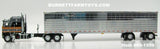 Item #60-1559 Gun Metal Gray Black Orange and Gold Outline Long Frame Kenworth K100 COE Aerodyne Sleeper with Chrome Ribbed Sided Black Frame Spread Axle Utility 53-foot Dry Goods Van Trailer - 1/64 Scale - DCP by First Gear