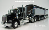 Item #60-1572 Black Kenworth T800 38-inch Sleeper with Chrome Sided Black Tarp Black Frame East Genesis II 31-foot and 20-foot Michigan Train End Dump Trailers - 1/64 Scale - DCP by First Gear