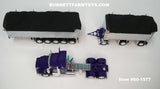 Item #60-1577 Purple Kenworth T800 38-inch Sleeper with Chrome Sided Black Tarp Purple Frame East Genesis II 31-foot and 20-foot Michigan Train End Dump Trailers - 1/64 Scale - DCP by First Gear
