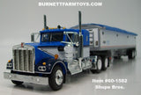 Item #60-1582 Shupe Bros Blue White Black Outline Kenworth W900A 36-inch Flattop Sleeper with White Sided Blue Tarp Silver Frame Tandem Axle Wilson Pacesetter 43-foot Hopper Bottom Grain Trailer - 1/64 Scale – DCP by First Gear