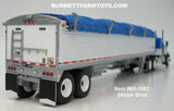 Item #60-1582 Shupe Bros Blue White Black Outline Kenworth W900A 36-inch Flattop Sleeper with White Sided Blue Tarp Silver Frame Tandem Axle Wilson Pacesetter 43-foot Hopper Bottom Grain Trailer - 1/64 Scale – DCP by First Gear