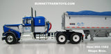 Item #60-1582 Shupe Bros Blue White Black Outline Kenworth W900A 36-inch Flattop Sleeper with White Sided Blue Tarp Silver Frame Tandem Axle Wilson Pacesetter 43-foot Hopper Bottom Grain Trailer - 1/64 Scale – DCP by First Gear