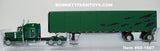 Item #60-1607 Green Black Gray Peterbilt 359 63-inch Mid Roof Sleeper with Green Black Gray Sided Black Frame Spread Axle Utility Roll Tarp Flatbed Trailer - 1/64 Scale - DCP by First Gear