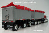 Item #60-1632 Red Silver Kenworth W900L Day Cab with Silver Sided Red Tarp Black Frame East Genesis II 31-foot and 20-foot Michigan Train End Dump Trailers - 1/64 Scale – DCP by First Gear