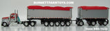 Item #60-1632 Red Silver Kenworth W900L Day Cab with Silver Sided Red Tarp Black Frame East Genesis II 31-foot and 20-foot Michigan Train End Dump Trailers - 1/64 Scale – DCP by First Gear