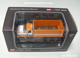 Item #60-1670 Orange White Black Outline Chevrolet C65 Tandem Axle Grain Truck with Orange White Stripe Sided Orange Frame Bed - 1/64 Scale - DCP by First Gear