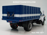 Item #60-1671 Blue White Black Outline GMC 6500 Single Axle Grain Truck with Blue White Stripe Sided Blue Frame Bed - 1/64 Scale - DCP by First Gear