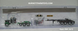 Item #60-1673 Black Green Tri-Axle Peterbilt 389 Day Cab with ERMC 4-axle Hydra-Steer Trailer and Bridge Beam Load - 1/64 Scale - DCP by First Gear