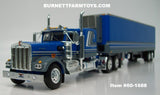 Item #60-1688 Blue Gray White Black Outline Kenworth W900A 60-inch Flattop Sleeper with Blue Gray White Black Sided Silver Roof Gray Frame Tandem Axle 40-foot Refrigerated Trailer with Thermo King Refrigerator - 1/64 Scale – DCP by First Gear