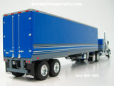 Item #60-1688 Blue Gray White Black Outline Kenworth W900A 60-inch Flattop Sleeper with Blue Gray White Black Sided Silver Roof Gray Frame Tandem Axle 40-foot Refrigerated Trailer with Thermo King Refrigerator - 1/64 Scale – DCP by First Gear