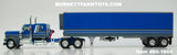 Item #60-1688 Blue Gray White Black Outline Kenworth W900A 60-inch Flattop Sleeper with Blue Gray White Black Sided Silver Roof Gray Frame Tandem Axle 40-foot Refrigerated Trailer with Thermo King Refrigerator - 1/64 Scale – DCP by First Gear