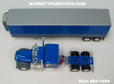 Item #60-1688 Blue Gray White Black Outline Kenworth W900A 60-inch Flattop Sleeper with Blue Gray White Black Sided Silver Roof Gray Frame Tandem Axle 40-foot Refrigerated Trailer with Thermo King Refrigerator - 1/64 Scale – DCP by First Gear