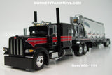 Item #60-1696 Black Red Silver Outline Peterbilt 389 63-inch Flattop Sleeper with Chrome Silver Tandem Axle 4-bay J and L Pneumatic Tanker Trailer - 1/64 Scale – DCP by First Gear