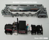 Item #60-1696 Black Red Silver Outline Peterbilt 389 63-inch Flattop Sleeper with Chrome Silver Tandem Axle 4-bay J and L Pneumatic Tanker Trailer - 1/64 Scale – DCP by First Gear