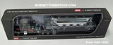 Item #60-1696 Black Red Silver Outline Peterbilt 389 63-inch Flattop Sleeper with Chrome Silver Tandem Axle 4-bay J and L Pneumatic Tanker Trailer - 1/64 Scale – DCP by First Gear