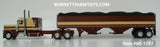 Item #60-1707 Brown Tan Peterbilt 389 63-inch Flattop Sleeper with Brown Tan High Sided Black Tarp Brown Frame Tandem Axle Wilson 43-foot Pacesetter Hopper Bottom Grain Trailer - 1/64 Scale - DCP by First Gear