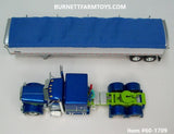 Item #60-1709 Surf Blue Metallic Lime Green Peterbilt 389 63-inch Flattop Sleeper with White High Sided Blue Tarp Silver Frame Tandem Axle Wilson 43-foot Pacesetter Hopper Bottom Grain Trailer - 1/64 Scale - DCP by First Gear
