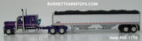 Item #60-1710 Purple Pink Stripe Silver Outline Peterbilt 389 63-inch Flattop Sleeper with White High Sided Black Tarp Silver Frame Tandem Axle Wilson 43-foot Pacesetter Hopper Bottom Grain Trailer - 1/64 Scale - DCP by First Gear