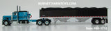 Item #60-1712 Turquoise Black Peterbilt 389 63-inch Flattop Sleeper with Black High Sided Black Tarp Silver Frame Tandem Axle Wilson 43-foot Pacesetter Hopper Bottom Grain Trailer - 1/64 Scale - DCP by First Gear