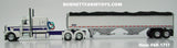 Item #60-1717 White Purple Peterbilt 389 63-inch Flattop Sleeper with White High Sided Black Tarp Silver Frame Tandem Axle Wilson 43-foot Pacesetter Hopper Bottom Grain Trailer - 1/64 Scale - DCP by First Gear