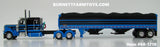 Item #60-1719 Black Blue Peterbilt 389 63-inch Flattop Sleeper with Black Blue High Sided Black Tarp Black Frame Tandem Axle Wilson 43-foot Pacesetter Hopper Bottom Grain Trailer - 1/64 Scale - DCP by First Gear