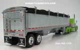 Item #60-1720 Lime Green Silver Peterbilt 389 63-inch Flattop Sleeper with Chrome High Sided Black Tarp Silver Frame Tandem Axle Wilson 43-foot Pacesetter Hopper Bottom Grain Trailer - 1/64 Scale - DCP by First Gear