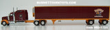 Item #60-1725 Dawes Contract Carriage Burgundy Orange Kenworth W900L 86-inch AeroCab Studio Sleeper with Matching Spread Axle Utility Ribbed Sided Thermo King Refrigerated Trailer - 1/64 Scale – DCP by First Gear