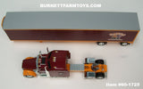 Item #60-1725 Dawes Contract Carriage Burgundy Orange Kenworth W900L 86-inch AeroCab Studio Sleeper with Matching Spread Axle Utility Ribbed Sided Thermo King Refrigerated Trailer - 1/64 Scale – DCP by First Gear