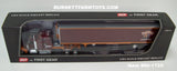 Item #60-1725 Dawes Contract Carriage Burgundy Orange Kenworth W900L 86-inch AeroCab Studio Sleeper with Matching Spread Axle Utility Ribbed Sided Thermo King Refrigerated Trailer - 1/64 Scale – DCP by First Gear