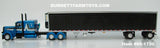 Item #60-1730 Blue Metallic Black Stripe White Stripe Peterbilt 379 63-inch Flattop Sleeper with Black Sided Silver Trim Silver Frame Spread Axle 53-foot Utility Refrigerated Trailer with Thermo King Refrigerator - 1/64 Scale – DCP by First Gear