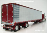 Item #60-1734 Burgundy Metallic Peterbilt 389 63-inch Mid Roof Sleeper with Chrome Ribbed Sided Burgundy Trim Spread Axle Utility Refrigerated Trailer with Thermo King Refrigerator - 1/64 Scale – DCP by First Gear