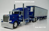 Item #60-1735 Blue Metallic Peterbilt 389 63-inch Mid Roof Sleeper with Chrome Ribbed Sided Blue Metallic Spread Axle Utility Refrigerated Trailer with Thermo King Refrigerator - 1/64 Scale – DCP by First Gear